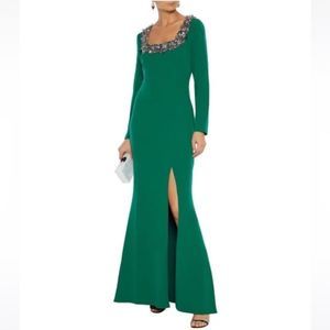 Badgley Mischka Green Maxi Dress with Jewel Neckline